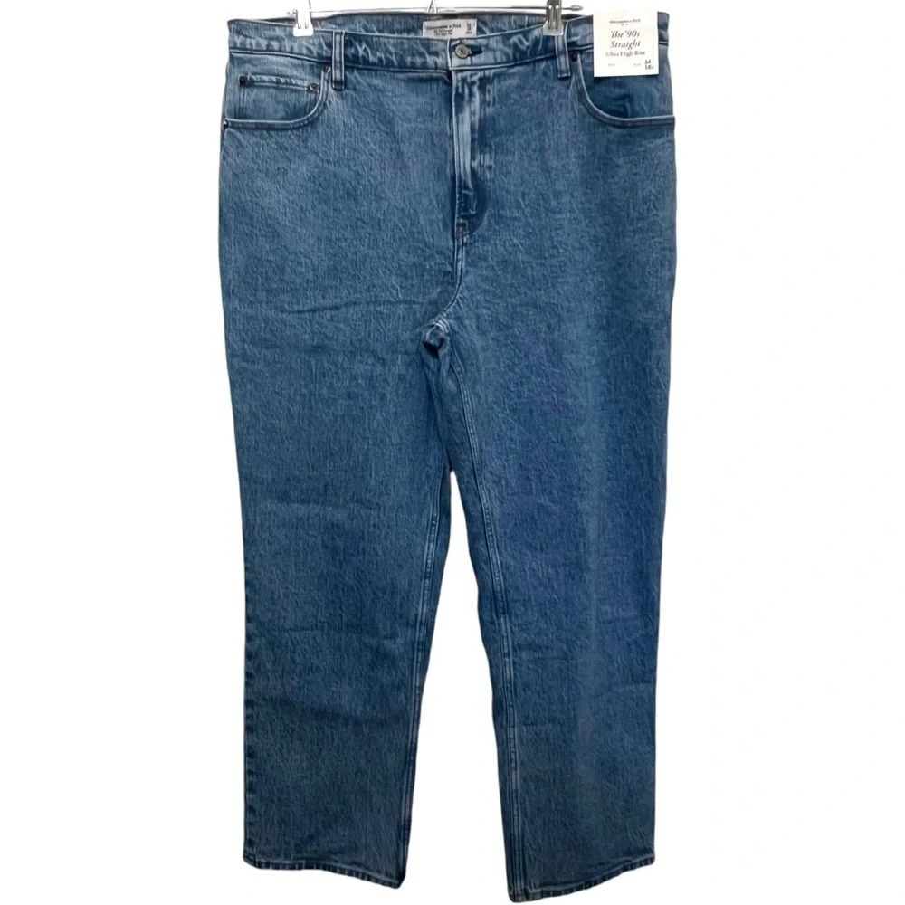 Abercrombie & Fitch Womens 90s Straight Ultra High Rise Jeans 18 S Blue NWT